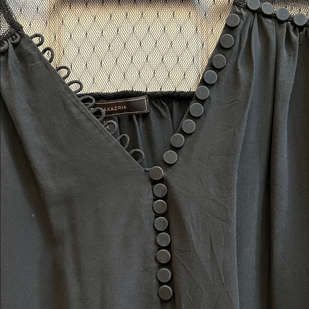 BCBGMaxAzria Black Sheer Mesh Sleeve Polka Dot Blouse Top Dark Academia M Work - Picture 6 of 7